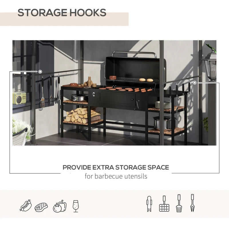 Beige BBQ Grill Gazebo Tent with Metal Frame and Curved Canopy