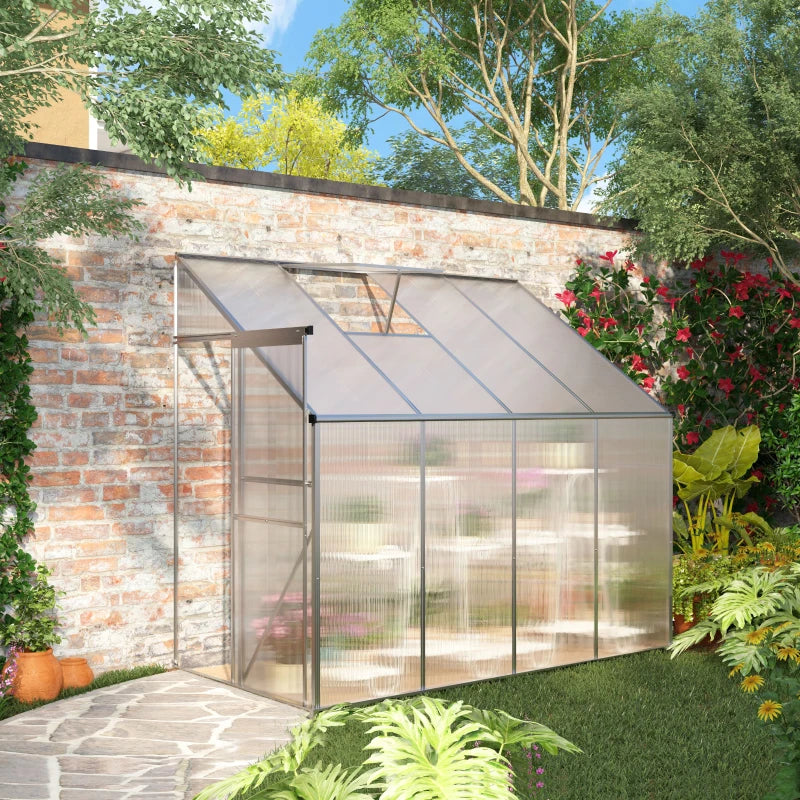 Silver 8x4ft Lean-to Greenhouse with Roof Vent for Plants