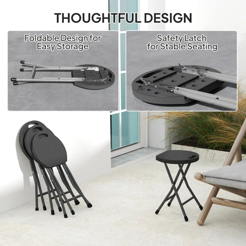 Set of Four Charcoal Grey Folding Carry Stools - Compact and Lightweight Design