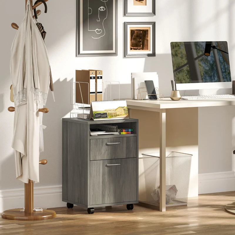 60cm Mobile Filing Cabinet with Drawer & Open Shelf, Grey Office Organizer on Wheels, Ideal for Home & Printer Storage