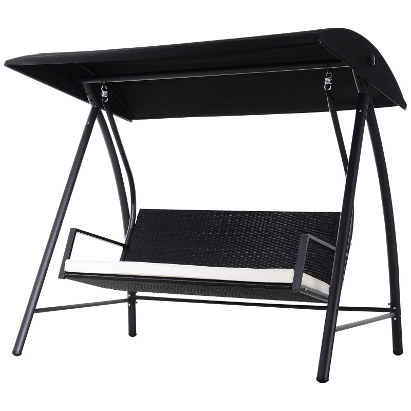 Black Rattan 3-Seater Garden Swing Chair