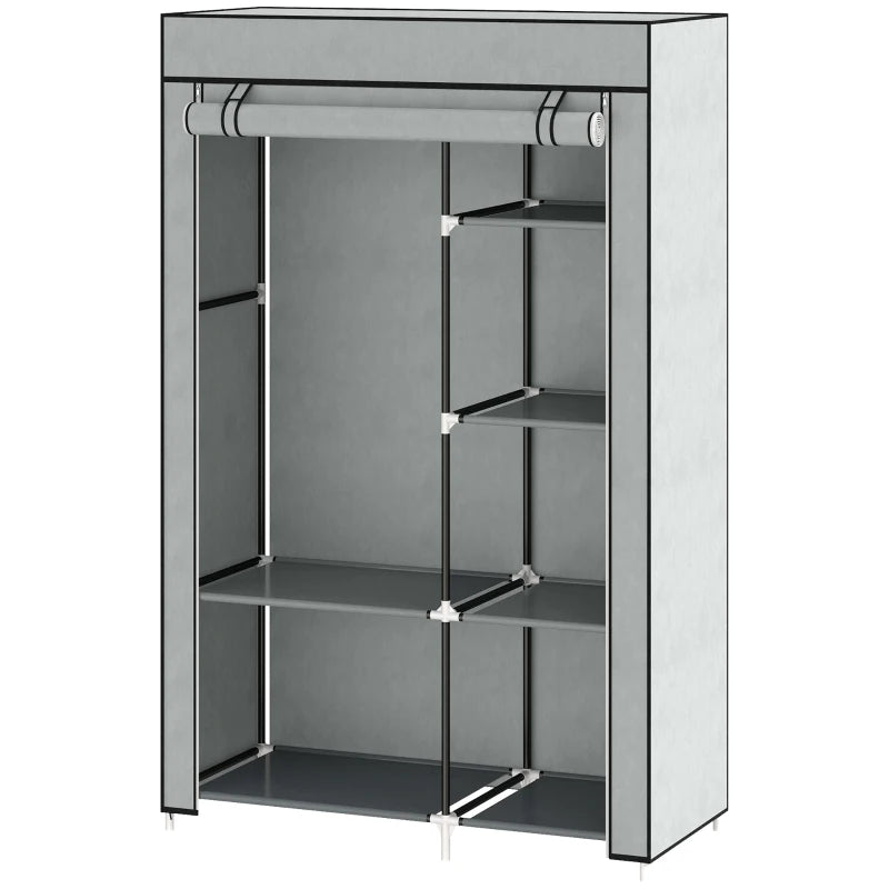 Portable Fabric Wardrobe with 6 Shelves and Hanging Rail Light Grey 103x43x162.5 cm