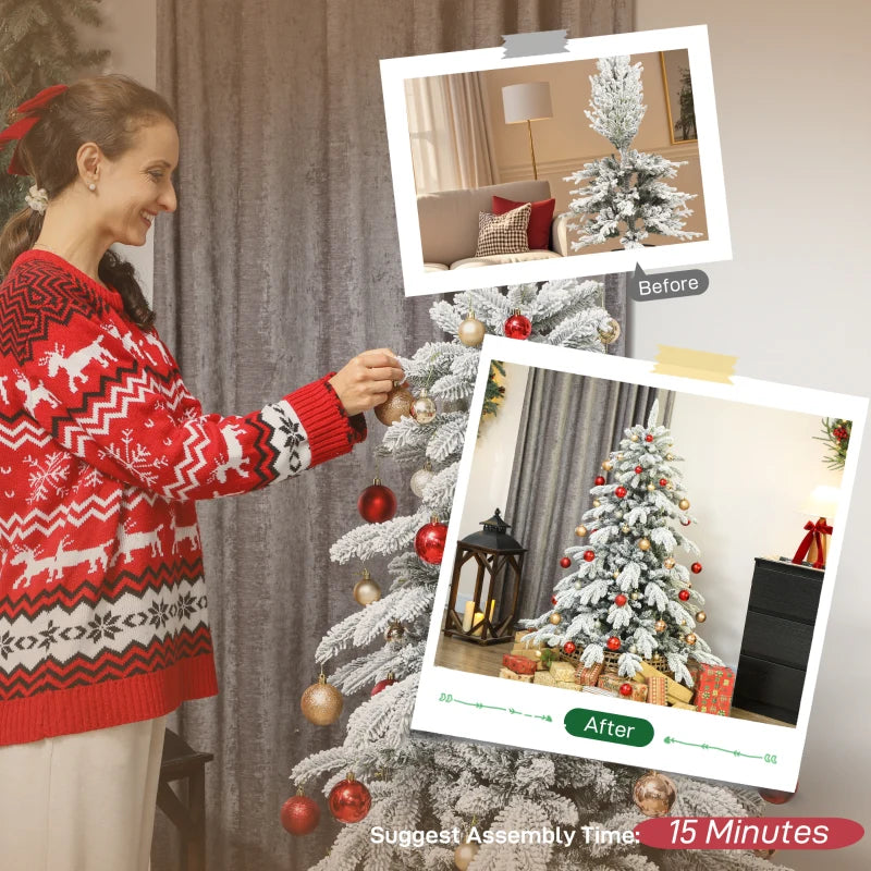 5ft Super Flocked Christmas Tree - Lush Green & White Snowy Tips - Perfect Holiday Decor for Home & Office