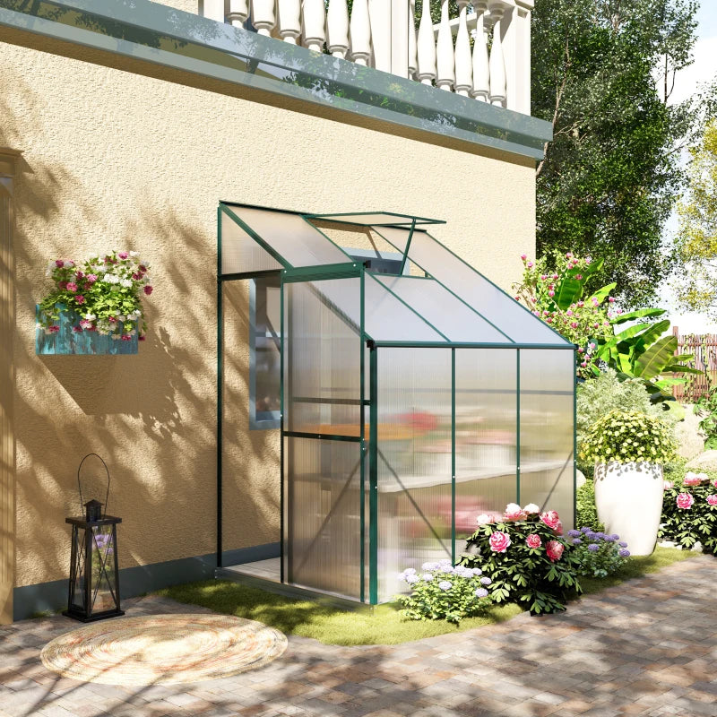 Green 6x4ft Lean-to Greenhouse with Roof Vent for Plants