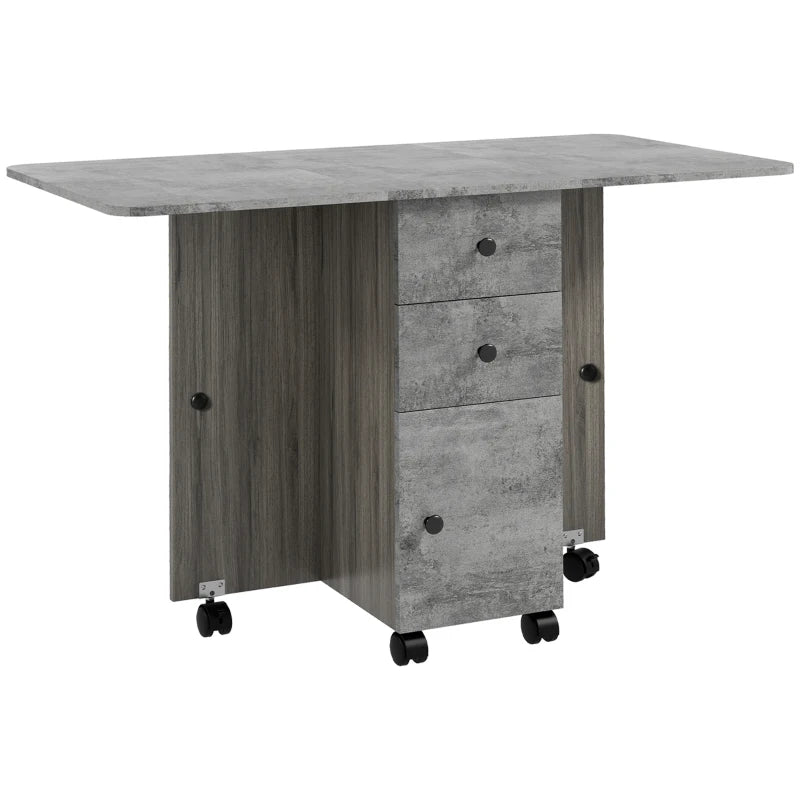 Multi-Storage Drop Leaf Dining Table for Six - Stylish Mixed Grey Finish, Space-Saving Design, Perfect for Modern Homes
