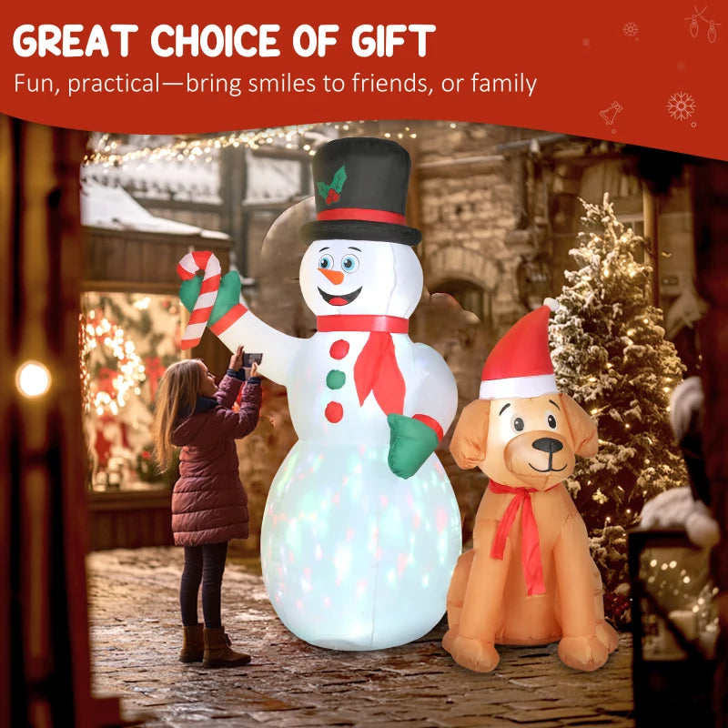 6FT Christmas Inflatable Snowman & Dog with LED Lights - Blow Up Holiday Decoration for Indoor & Outdoor Garden Decor