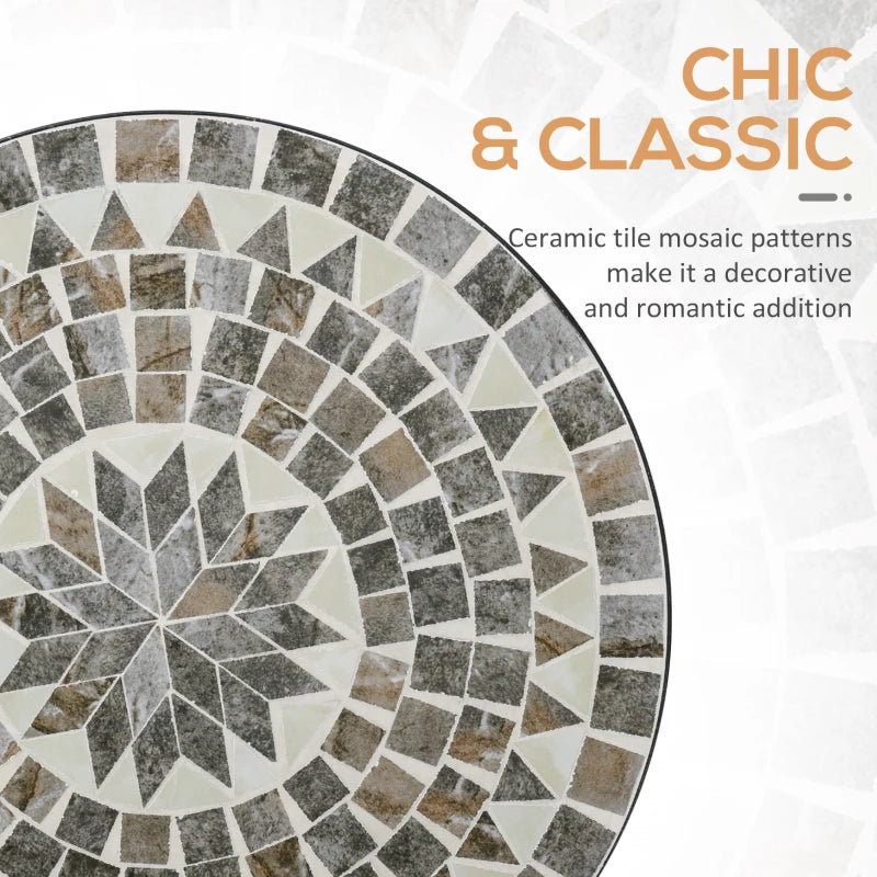 Round Mosaic Garden Table - Grey/Black