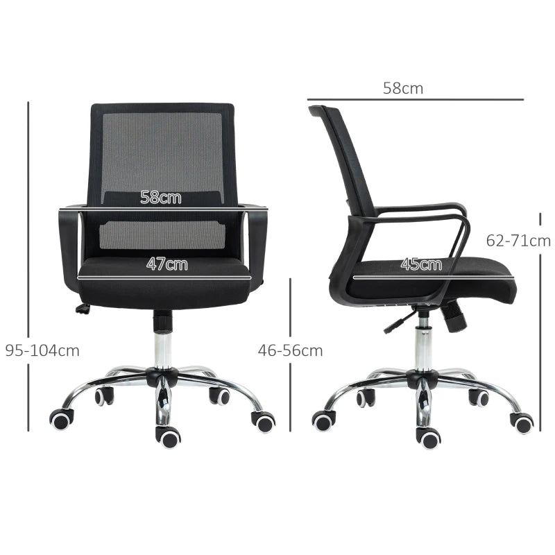 Vinsetto Ergonomic Mesh Back Office Chair with Wheels - Stylish Black Design for Comfort and Support in Home or Office