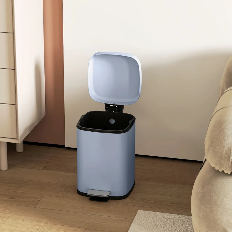 12L Modern Boxy Metal Kitchen Bin - Stylish Light Blue Trash Can for Home Organization & Waste Management