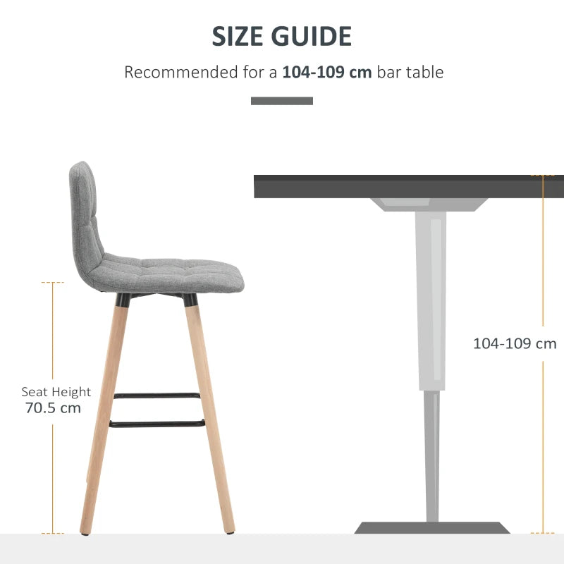 Breakfast Bar Stool Set of 2 - Armless Button-Tufted Counter Height Chairs with Wood Legs & Footrest in Grey