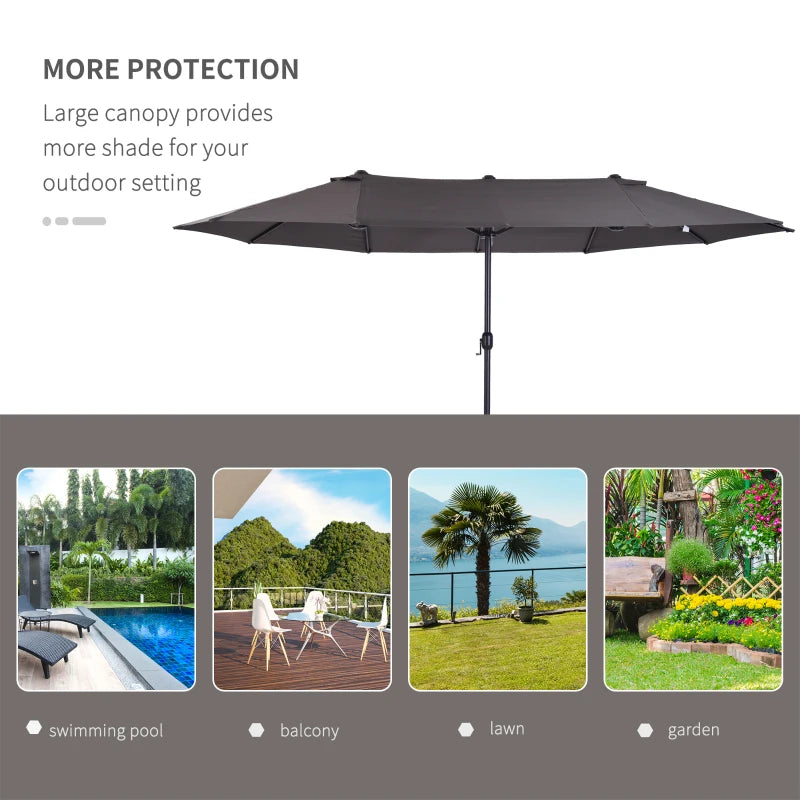 Double-Sided Grey Garden Sun Umbrella - 4.6m Patio Shade Canopy
