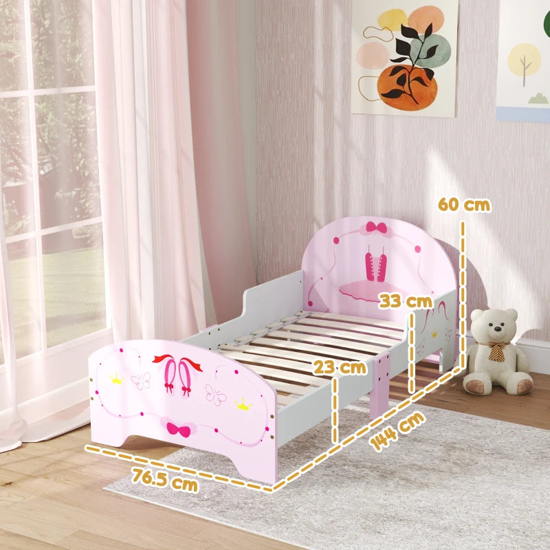 Ballet Theme Toddler Bed Frame with Safety Rails - Pink, Perfect for Ages 3-6, Stylish & Safe Sleep Solution