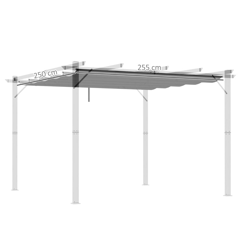 Retractable Pergola Shade Cover - Replacement Canopy Fabric for 3m x 3m Gazebo - Light Grey