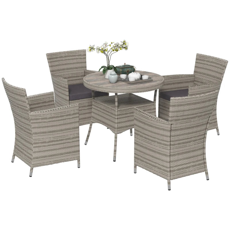 5 Piece Grey Rattan Dining Set Removable Cushions