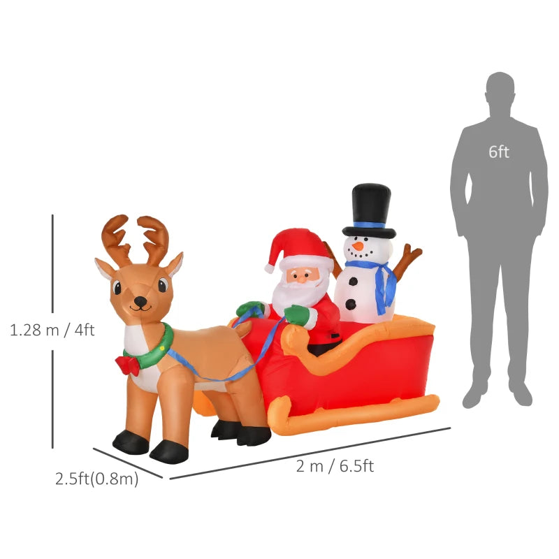 6.5ft Inflatable Santa Claus Sleigh with Reindeer - LED Lighted Christmas Decoration for Indoor Outdoor Garden Party
