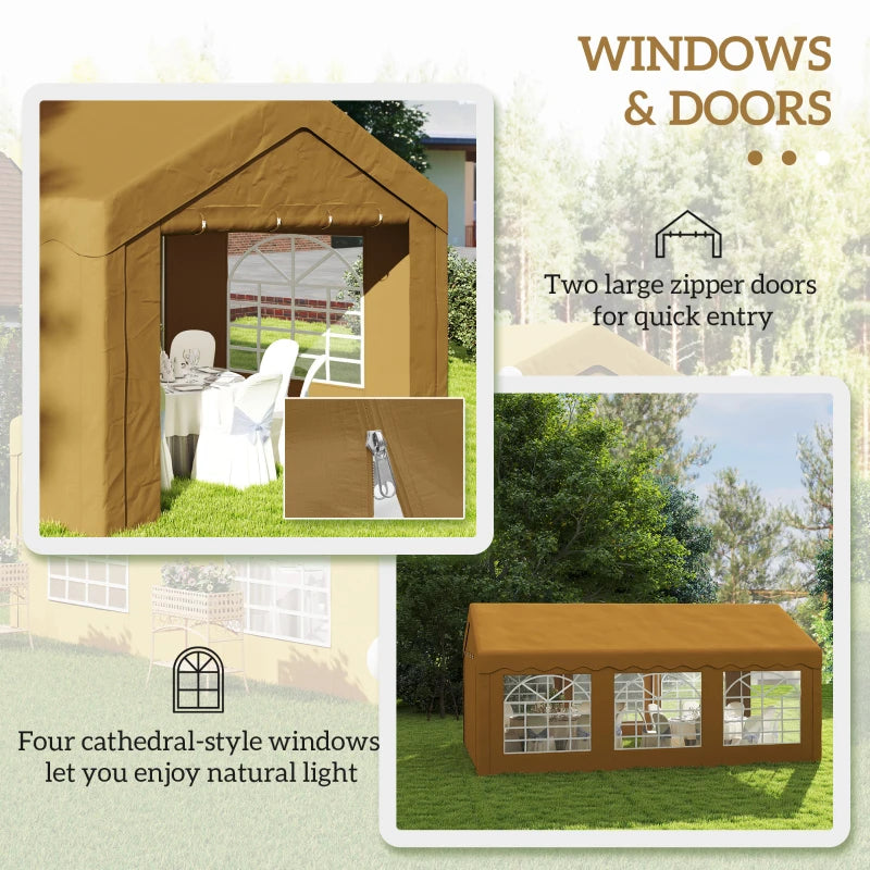 6m x 4m Yellow Garden Gazebo - Galvanised Marquee Party Tent with Removable Sides and Windows for Weddings and Events