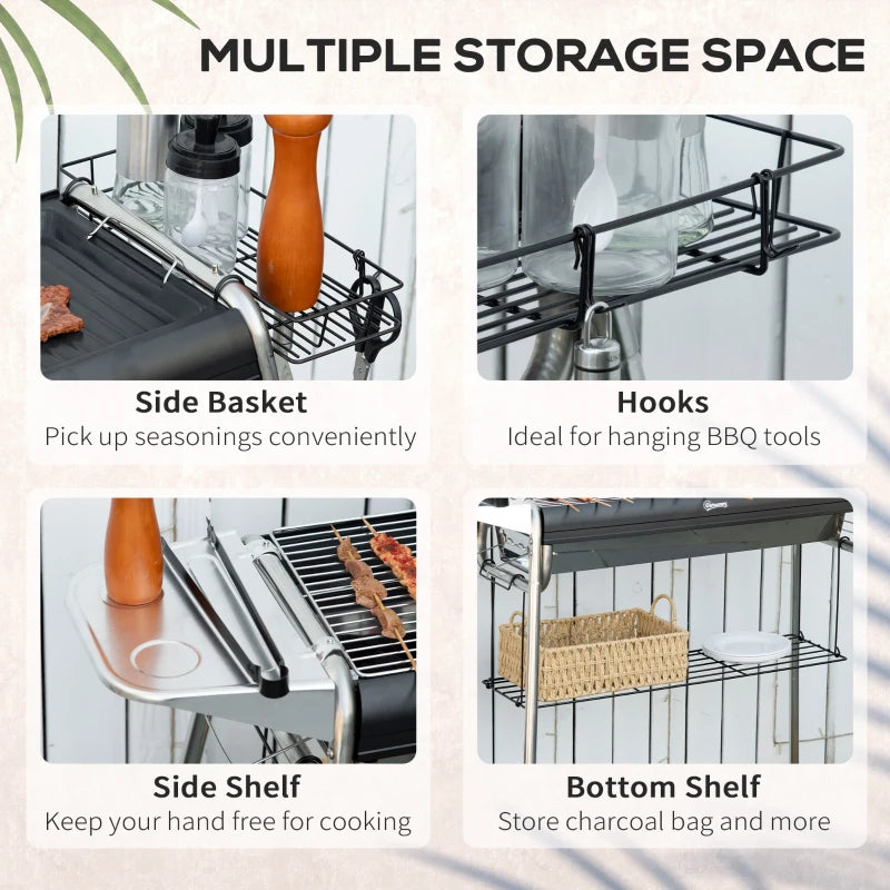 Black Charcoal BBQ Grill - Portable Outdoor Grill for Perfect Grilling and Smoking