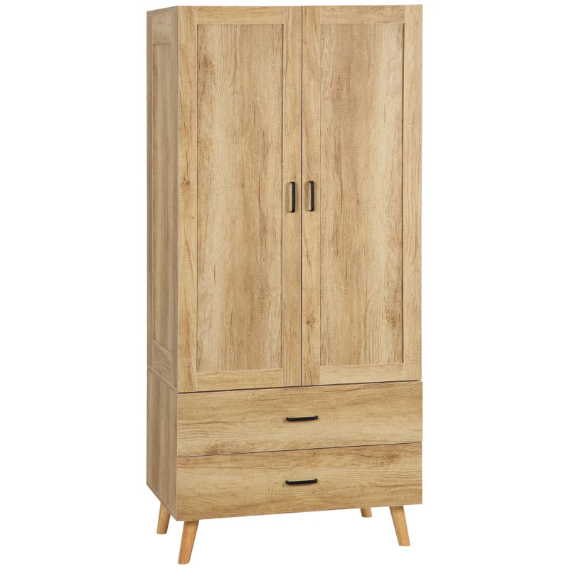 Modern 2 Door Wardrobe with Drawers and Hanging Rail for Stylish Bedroom Storage