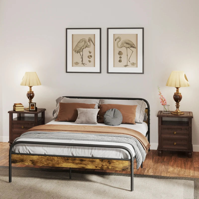 Industrial-Style King Bed Frame - Sturdy Black & Brown Metal Design for Modern Bedrooms - Stylish & Durable Sleep Solution