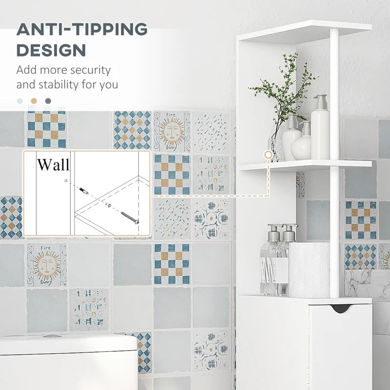 Slim Bathroom Storage Cabinet with Drawers Tall White Bathroom Cupboard with 2-Tier Shelf