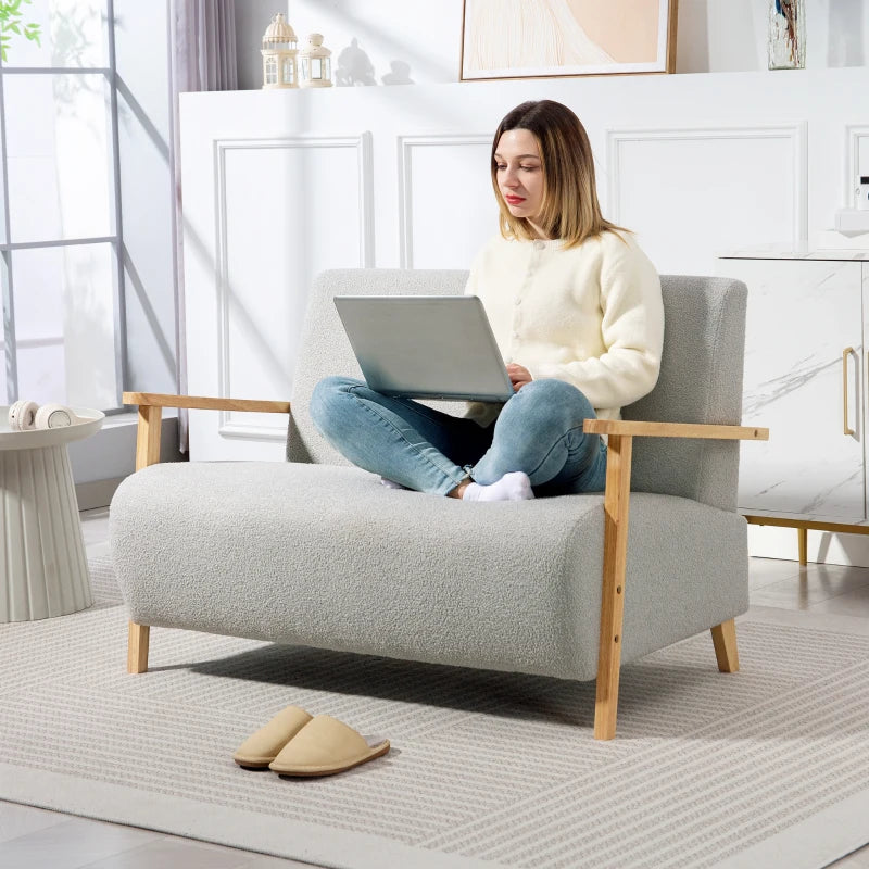 Light Grey Small Sherpa Fabric 2 Seater Sofa Settee for Compact Living Spaces