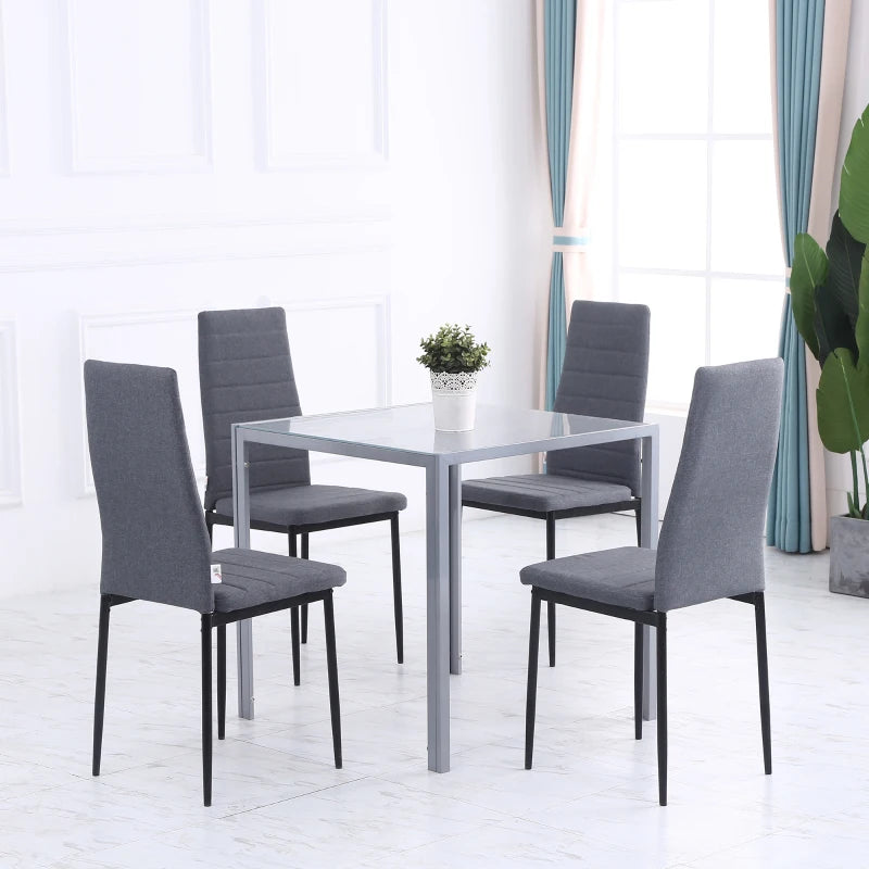 Modern Square Dining Table for 2-4, Glass Top & Metal Legs, Stylish Grey Design for Dining Room & Living Room