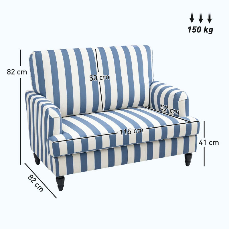 Velvet Cuddle Chair with Striped Design, Upholstered Snuggle Armchair for Living Room or Bedroom, Blue and White