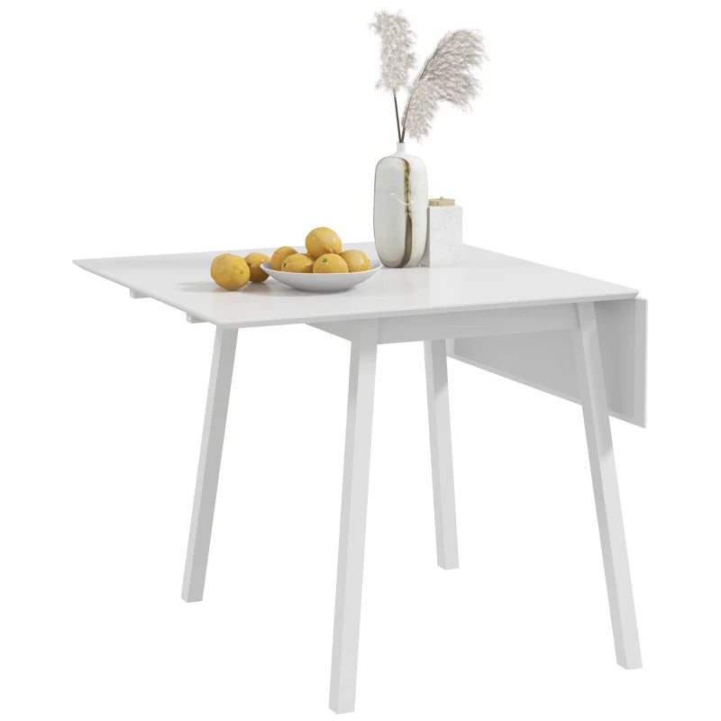 Solid Wood Folding Dining Table - Drop Leaf Rectangle Table for 2-4 People, Space-Saving Kitchen Table in White