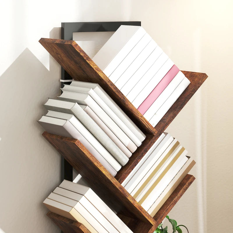 Unique Eight-Section Wood-Effect Tree Bookcase - Stylish Storage Solution for Home & Office, Modern Design, Durable Construction