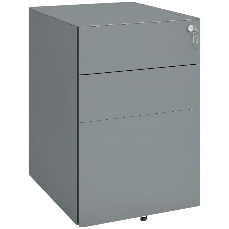 Vinsetto Lockable Rolling Filing Cabinet - 3 Drawer Steel Office Storage Unit for A4, Letter & Legal Files