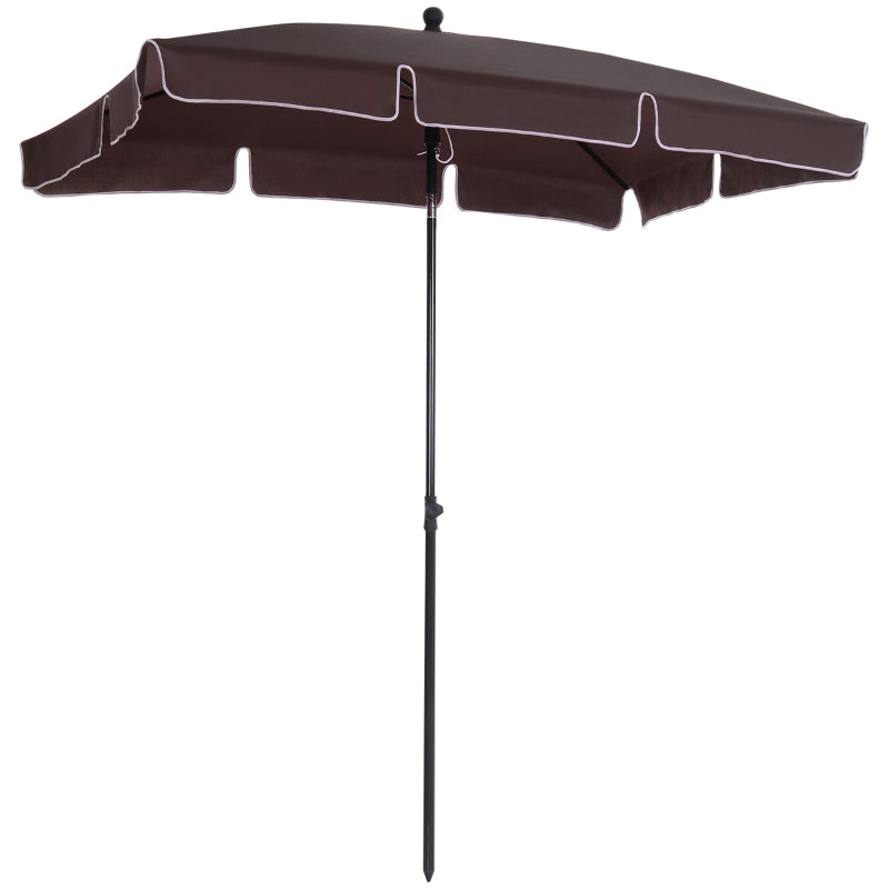 Brown Rectangular Ruffled Garden Parasol with Tilting Canopy