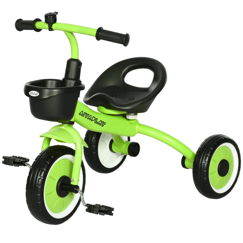 Adjustable Kids Tricycle with Basket and Bell for Ages 2-5 Years Green