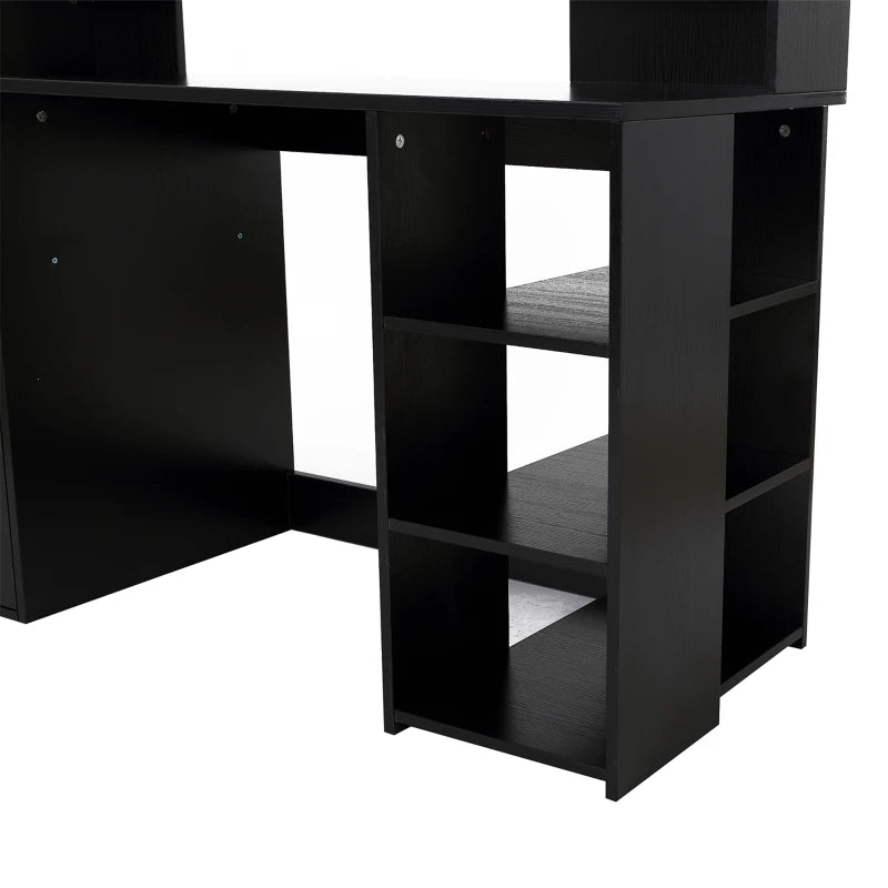 Large Black Computer Desk with Drawers & Storage Shelves - Office Writing Table & Printer Stand for Home Office, 137x55x92cm