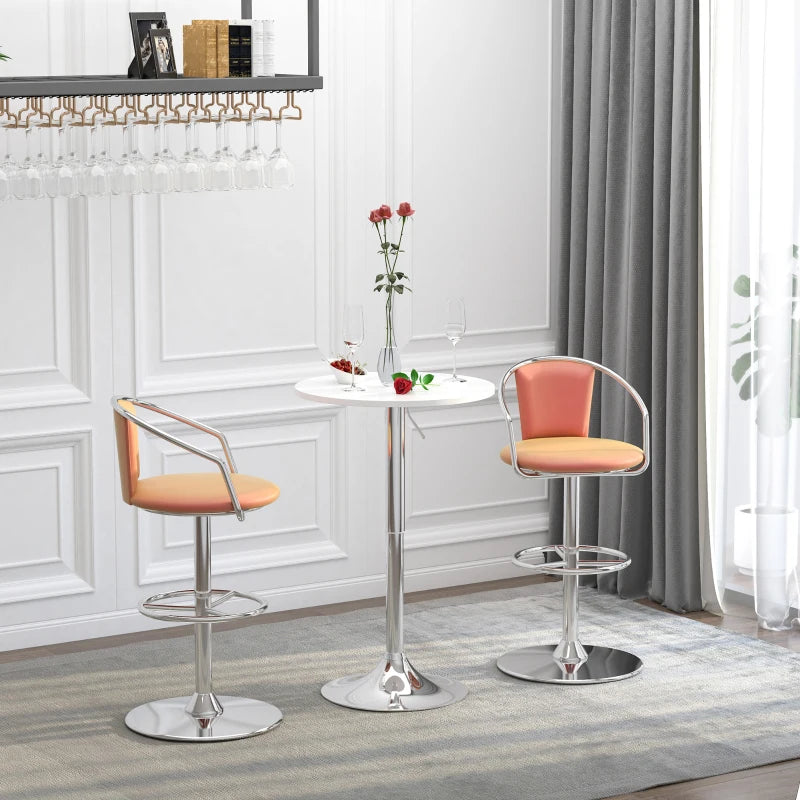 Adjustable Height Round Bistro Table 60cm - Stylish White Metal Frame Swivel Top for Kitchen & Conservatory