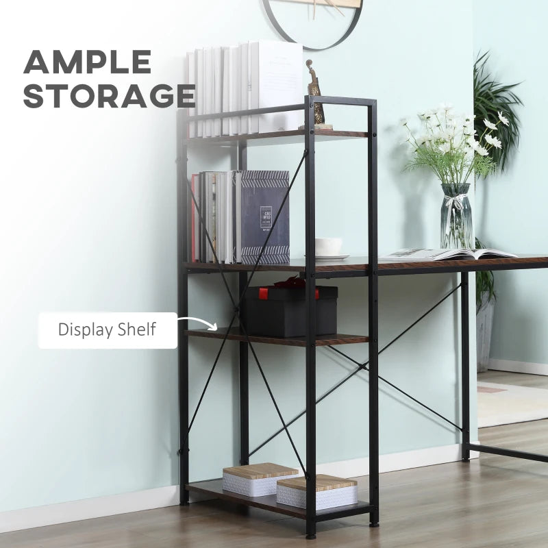 Reversible Industrial Computer Desk with Storage Shelves - Rustic Brown & Black, Easy Assembly, 120x64x121cm for Home Office