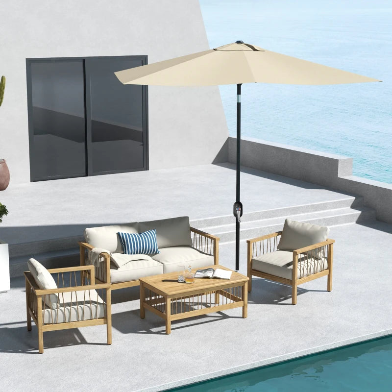 Cream White Rectangular Garden Parasol Umbrella with Crank & Tilt