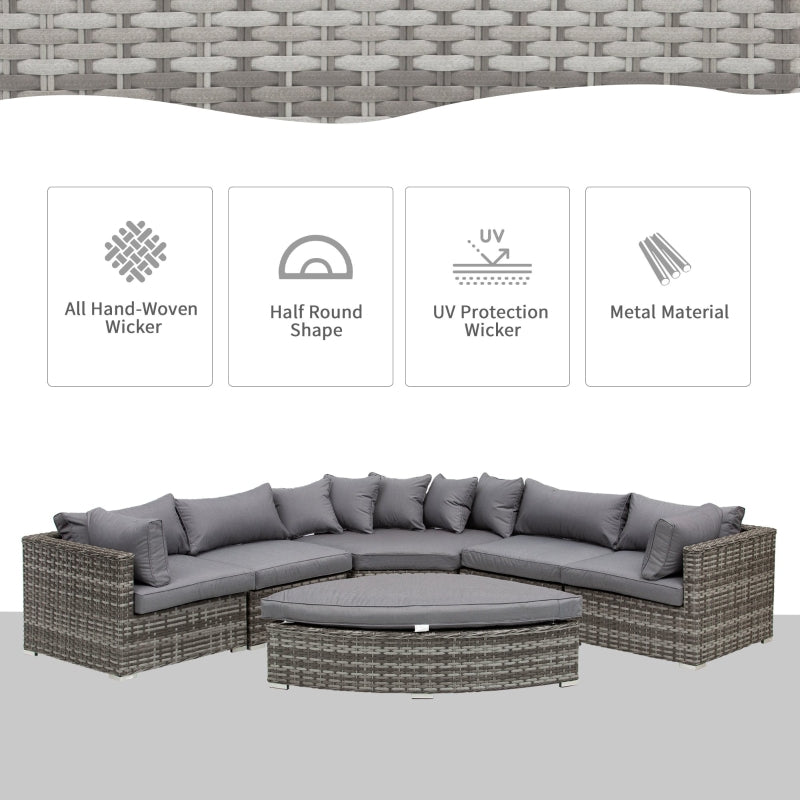 Grey 6-Piece PE Rattan Corner Sofa Set with Padded Cushions, Elegant Half-Round Rattan Corner Furniture