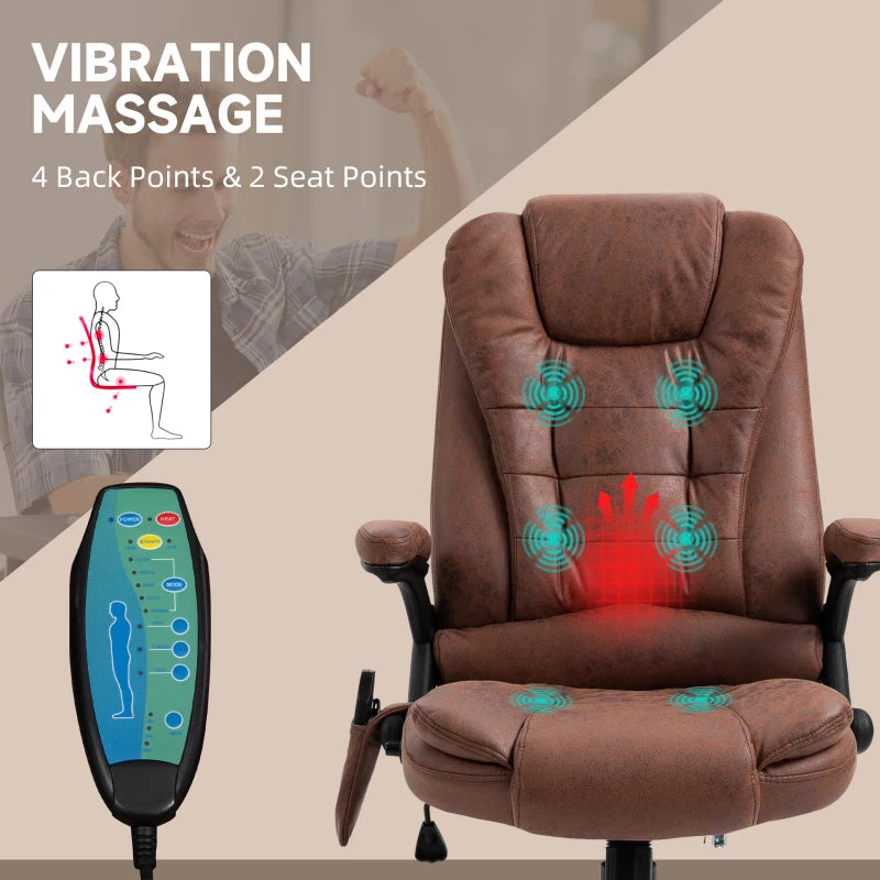 Vinsetto Heated Massage Recliner Chair - 6 Massage Points, 360° Swivel, Microfiber Office Chair, Brown Comfort