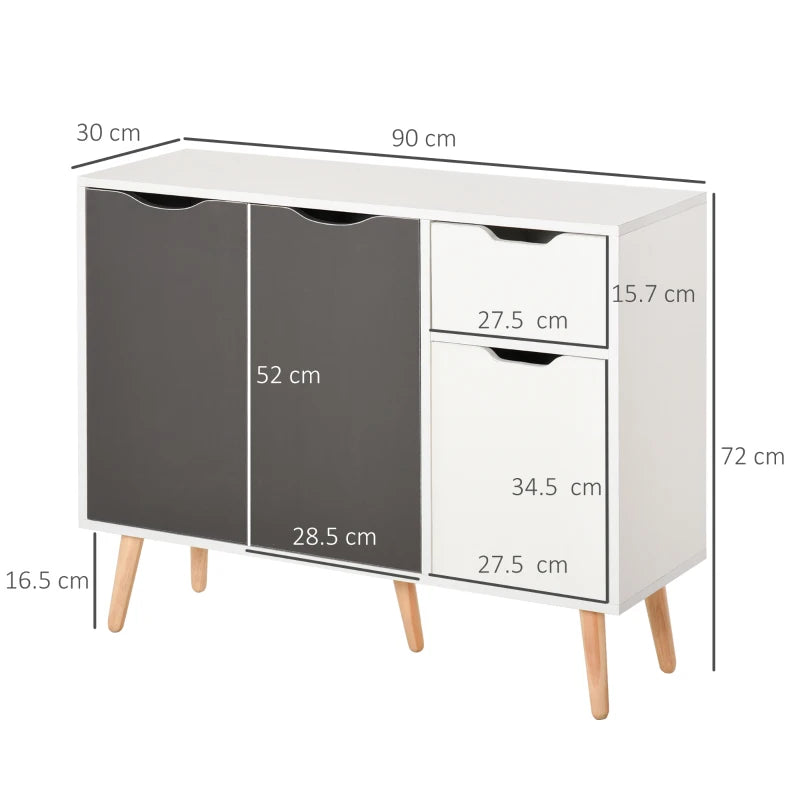 Stylish Grey Sideboard Storage Cabinet with Drawer & Solid Wood Legs - Perfect for Bedroom, Living Room & Home Office