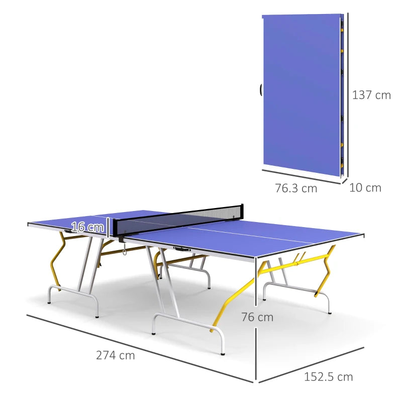 9FT Foldable Table Tennis Table with Cover Net Paddles Balls Blue