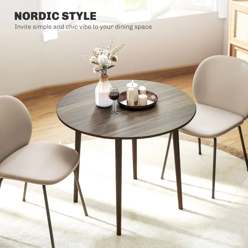 Modern Round Folding Dining Table for 4 - Space-Saving Drop Leaf Kitchen Table with Wood Legs in Grey