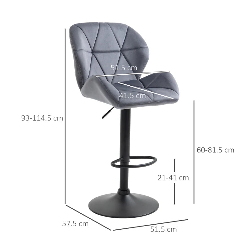 Adjustable Bar Stools Set of 2 - Armless Upholstered Swivel Counter Chairs with Back & Footrest in Dark Grey