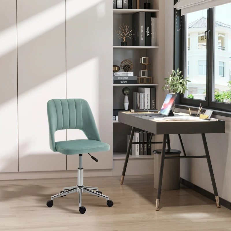 Vinsetto Green Velvet Mid Back Office Chair - Swivel Scallop Shape Computer Desk Chair for Home Study & Bedroom