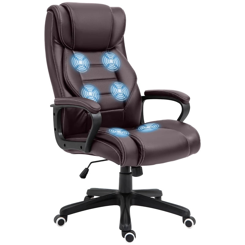 Vinsetto Brown Office Chair with 6-Point Massage, Padded Seat & Armrests, Adjustable Tilt Function for Home & Office