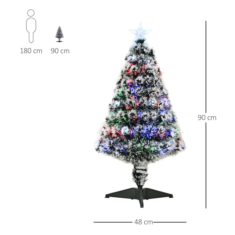 3ft Prelit Artificial Christmas Tree - Snowy Green & White Xmas Tree with Colorful LED Fiber Optic Lights