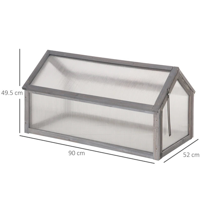 Grey Wooden Cold Frame Greenhouse for Flowers & Vegetables, 90x52x50cm