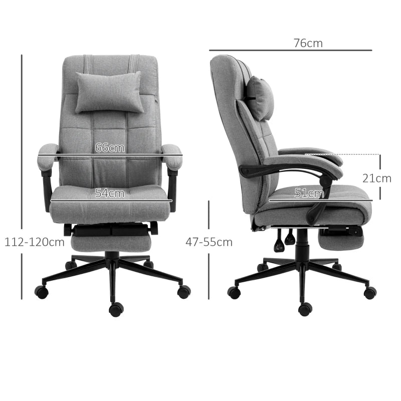 Vinsetto Ergonomic Office Chair with Footrest, Armrests, Lumbar Support & Headrest - Light Grey Comfort for Home & Office