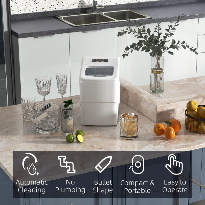 12kg Countertop Ice Cube Maker Machine with Scoop - Compact White Ice Maker for Home & Office Use