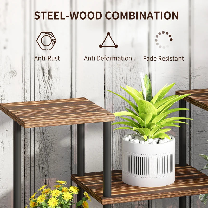 Four-Tier Wooden Plant Stand Shelf - Natural Wood Finish, 4-Tier, Indoor/Outdoor Use