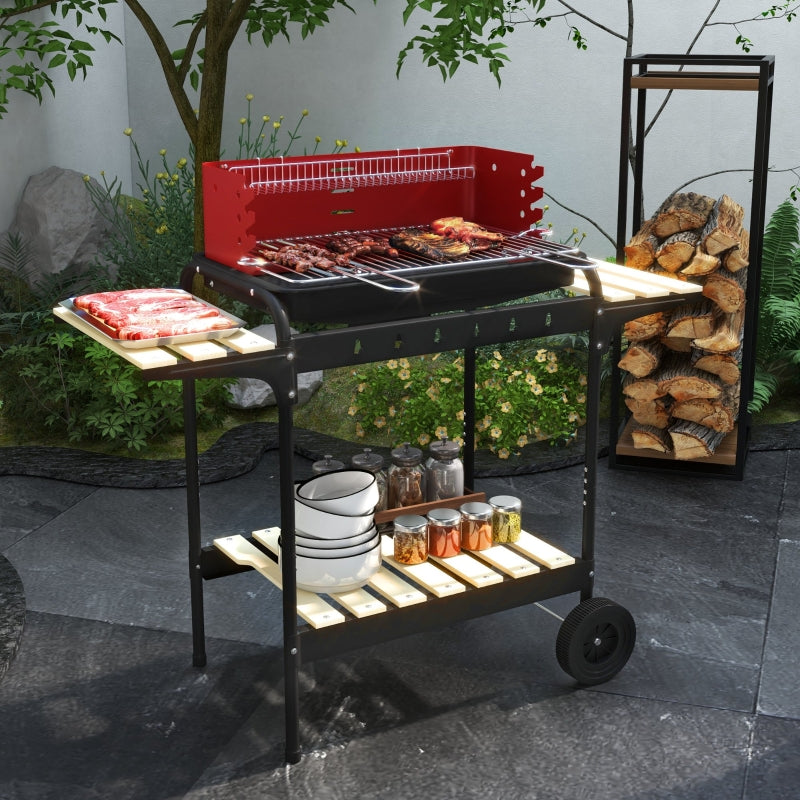 Red Charcoal BBQ with Adjustable Grill Grate